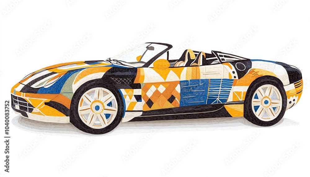 Abstract art style yellow and blue sports car illustration. Abstract art style yellow and blue sports car illustration.