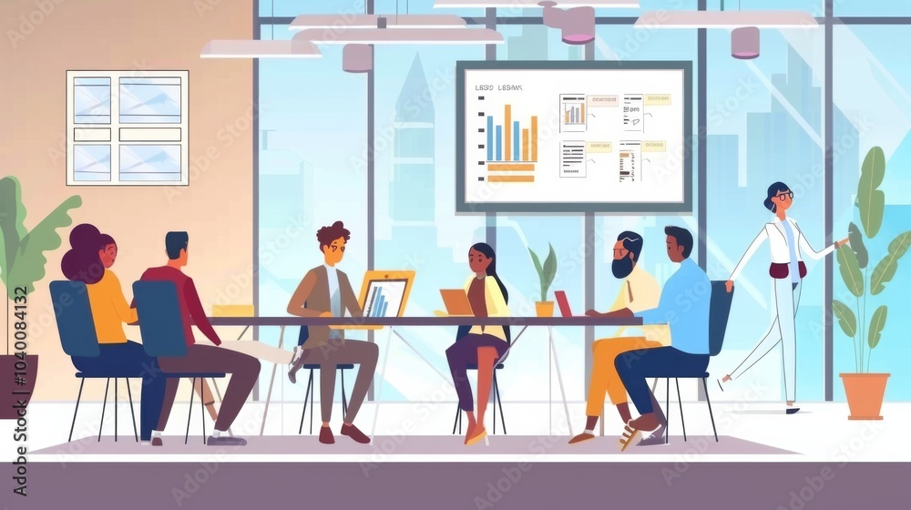 Dynamic presentation in a vibrant conference room with diverse young entrepreneurs engaging in e-commerce strategies Dynamic presentation in a vibrant conference room with diverse young entrepreneurs engaging in e-commerce strategies