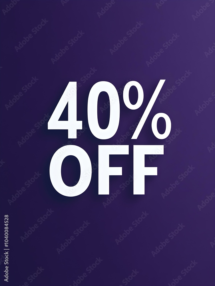 White '40% OFF' Promotional Sign on a Dark Purple Background White '40% OFF' Promotional Sign on a Dark Purple Background