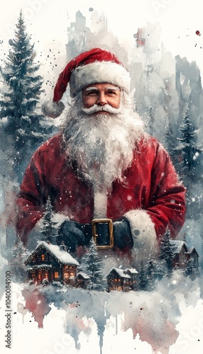 Serene Winter Village at the North Pole with Claus