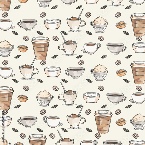 Coffee house and seamless coffee pattern in vintage style