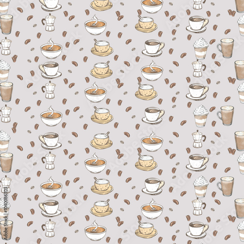 Coffee house and seamless coffee pattern in vintage style
