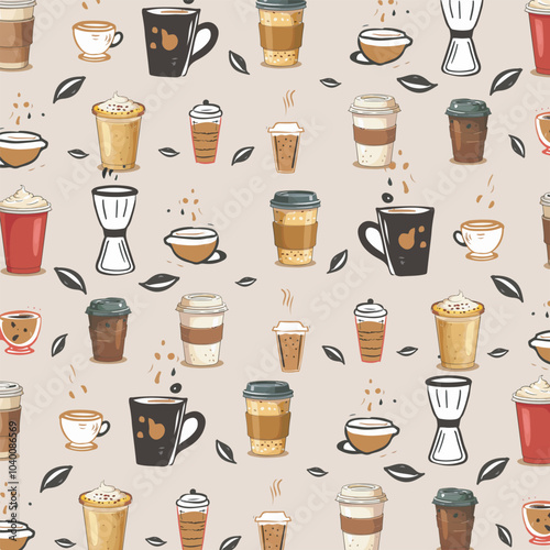 Coffee house and seamless coffee pattern in vintage style