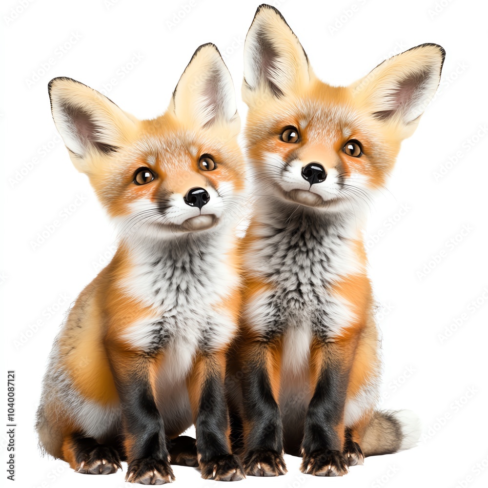 Two adorable foxes with bright orange fur and expressive faces, sitting closely together, showcasing their playful and curious nature. Two adorable foxes with bright orange fur and expressive faces, sitting closely together, showcasing their playful and curious nature.