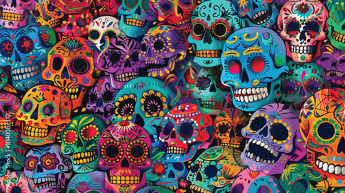 Day of the Dead colorfull skulls pattern, day of Dead