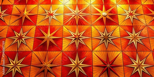 Mid Century Modern Atomic Starburst Patterns in Bold Orange, Red, and Yellow for Home Décor and Textile Designs