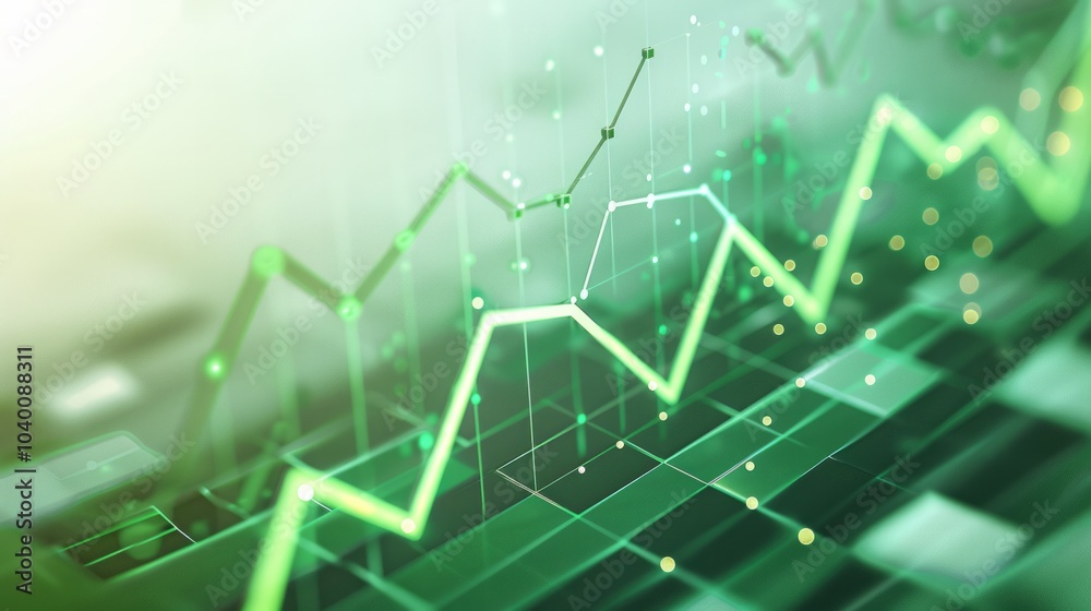 Fototapeta premium Green arrow graph, in the white background 