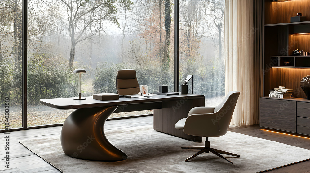 Fototapeta premium Modern Minimalist Writing Desk in a Bright Workspace with Clean Lines and Open Design