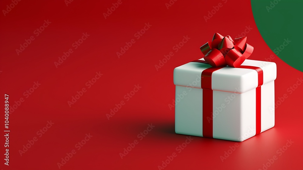 3D Elegant Christmas Gift Box on Red Background 3D Elegant Christmas Gift Box on Red Background