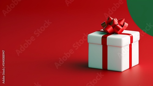 3D Elegant Christmas Gift Box on Red Background