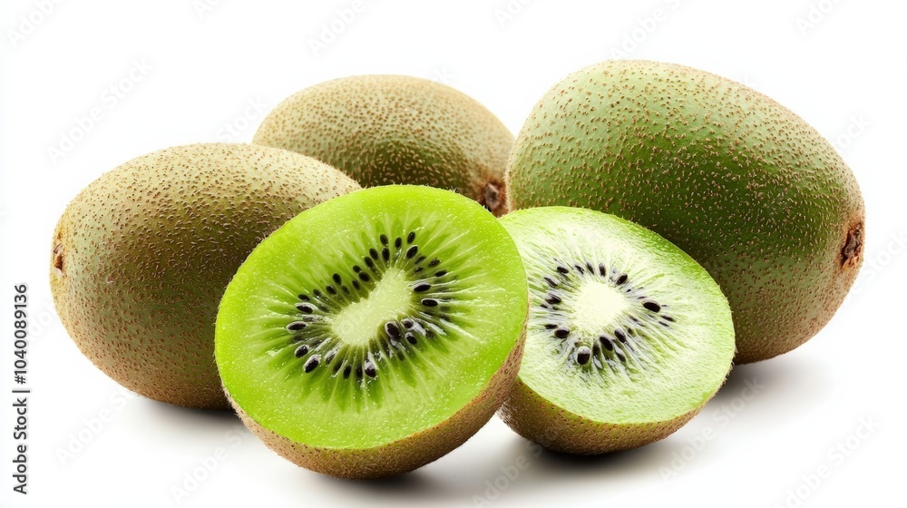 Fototapeta premium A green kiwi fruit with a cut in it