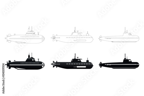 Various Submarine Styles Illustrated From Multiple Angles Showcasing Design Diversity