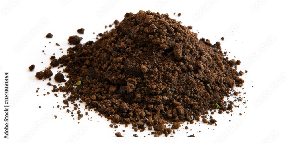 Rich brown soil pile isolated on a white background suggesting earth’s natural resources and its essential role in growth and sustainability Rich brown soil pile isolated on a white background suggesting earth’s natural resources and its essential role in growth and sustainability