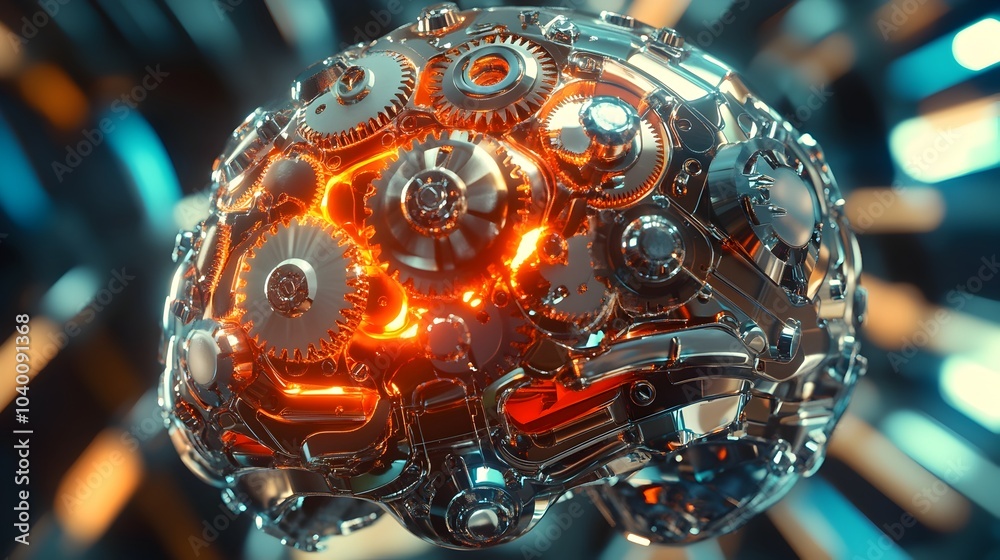 Fototapeta premium Boldly imagined cerebral mechanism formed by a dynamic interlacing array of vibrant shimmering gears and circuits symbolizing the expansive potential of the creative mind