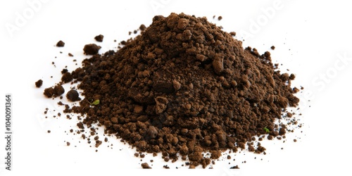 Rich brown soil pile isolated on a white background suggesting earth’s natural resources and its essential role in growth and sustainability