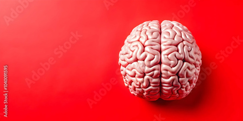 Plain Red Background Abstract AI Brain Design Concept for Business Intelligence - Eye-Catching Visual Crafted for Attention in Photo Stock, Ideal for AI Focused Advertisements