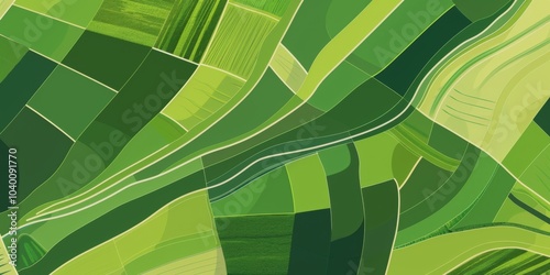 Aerial view of vibrant green meadows illustrating the harmony of agricultural landscapes and geometric patterns in nature