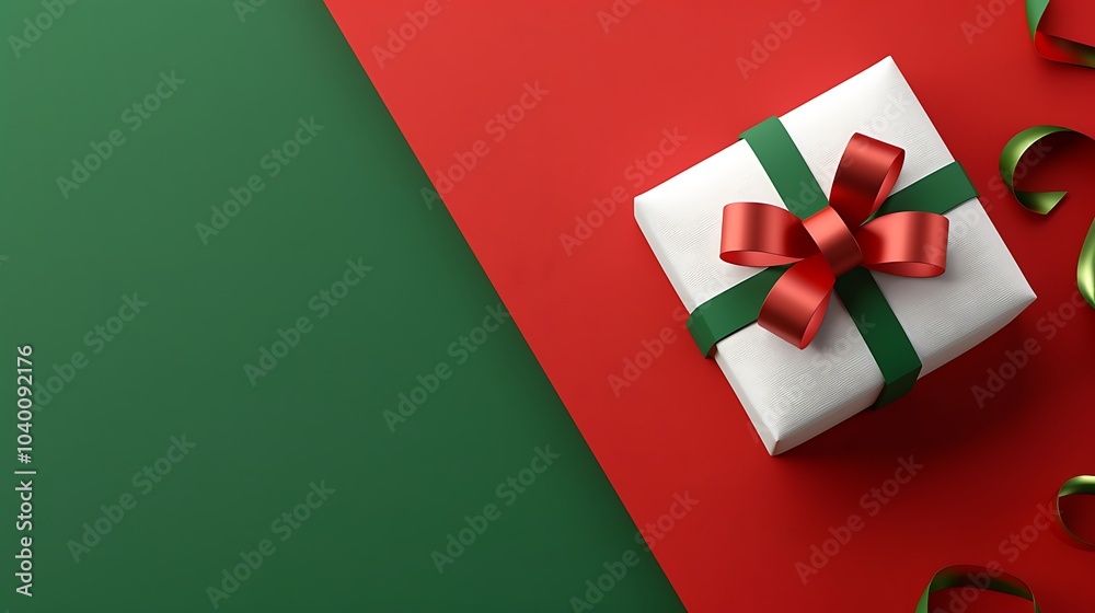 3D Festive Gift Box with Ribbon on Colorful Background 3D Festive Gift Box with Ribbon on Colorful Background