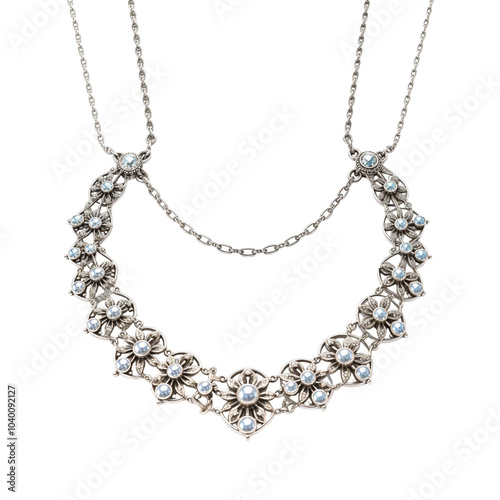 Wallpaper Mural Silver necklace with diamonds, precious stones isolated on transparent background. Necklace png. Jewelry Torontodigital.ca