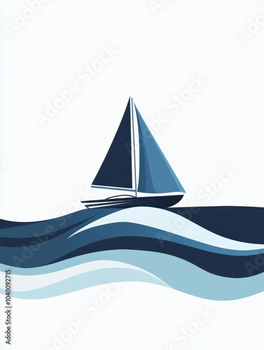 A smooth, stylish sailboat glides across serene, minimalist waves, evoking a sense of calm and peaceful exploration on water. Generative AI