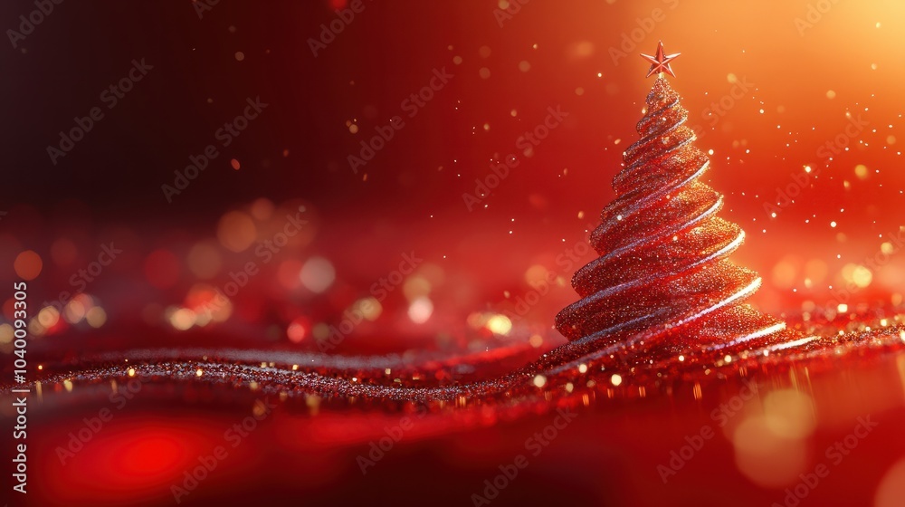 3D Christmas tree on the red background, generative ai 3D Christmas tree on the red background, generative ai