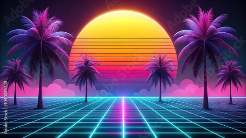 Wallpaper Mural miami vice inspired neon retro background with reflections Torontodigital.ca