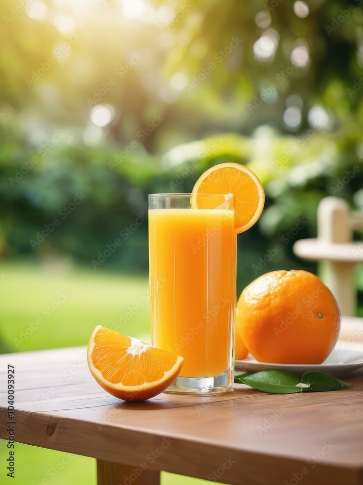 ORANGE JUICE ON THE TABLE WITH A BEAUTIFUL VIEW ORANGE JUICE ON THE TABLE WITH A BEAUTIFUL VIEW