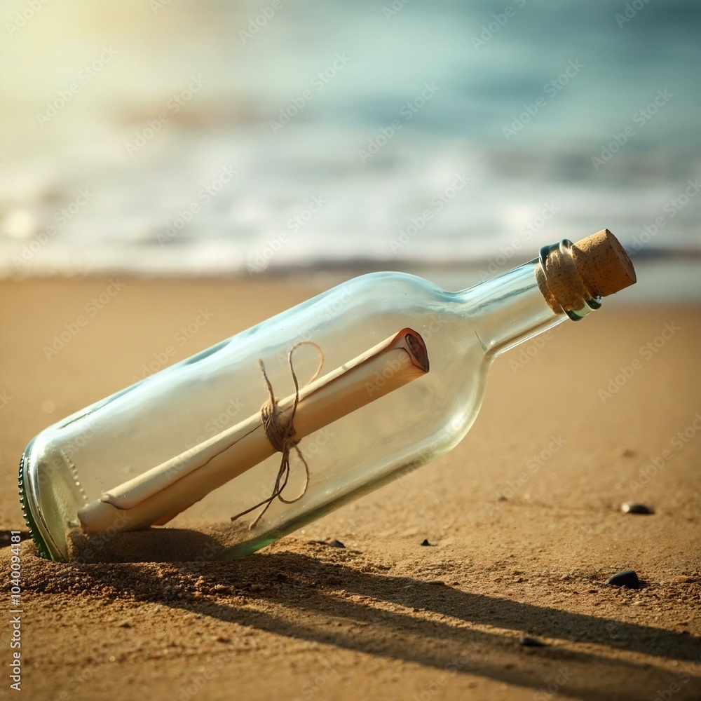 A message in a bottle, bottle with message in a glass bottle on the beach A message in a bottle, bottle with message in a glass bottle on the beach