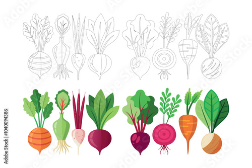 A Vibrant Display of Various Root Vegetables and Leafy Greens