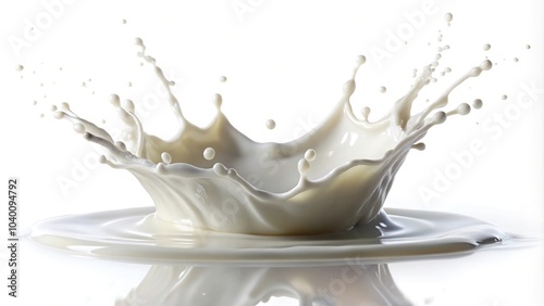 Milk splash isolated on white background, aerial view photo