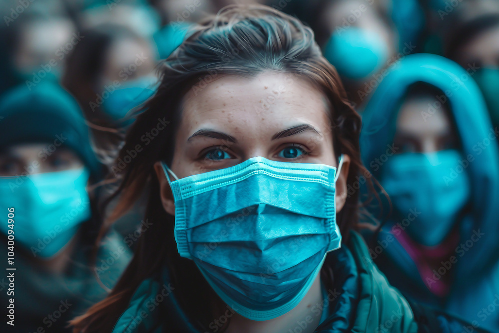 Covid global sefety campaign, Generative AI photo of people in protective facial mask quarantine pandemia Covid global sefety campaign, Generative AI photo of people in protective facial mask quarantine pandemia