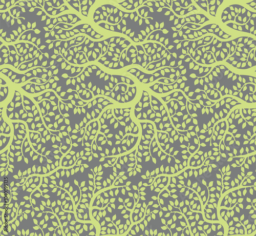 Red beautiful vector tree pattern. Natural wallpaper, floral decoration, illustration. Print design, hand drawn elements. Home decor.