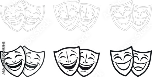 Theatrical Masks Illustrating Comedy and Tragedy in a Creative Design Style