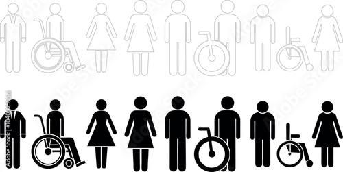 Illustration of Diverse Figures, Including Individuals With Disabilities, in Daily Life