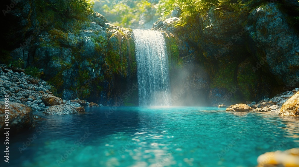 Majestic Waterfall Cascading Down a Cliff into a Serene Pool Majestic Waterfall Cascading Down a Cliff into a Serene Pool