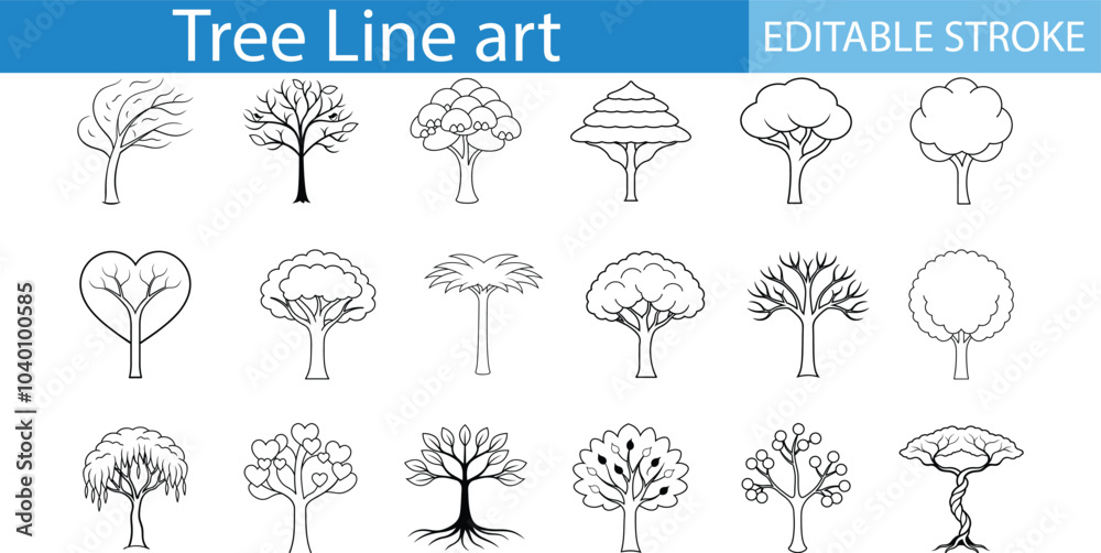Tree Line Art Collection Editable Stroke Tree Line Art Collection Editable Stroke