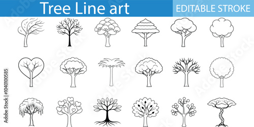 Tree Line Art Collection Editable Stroke