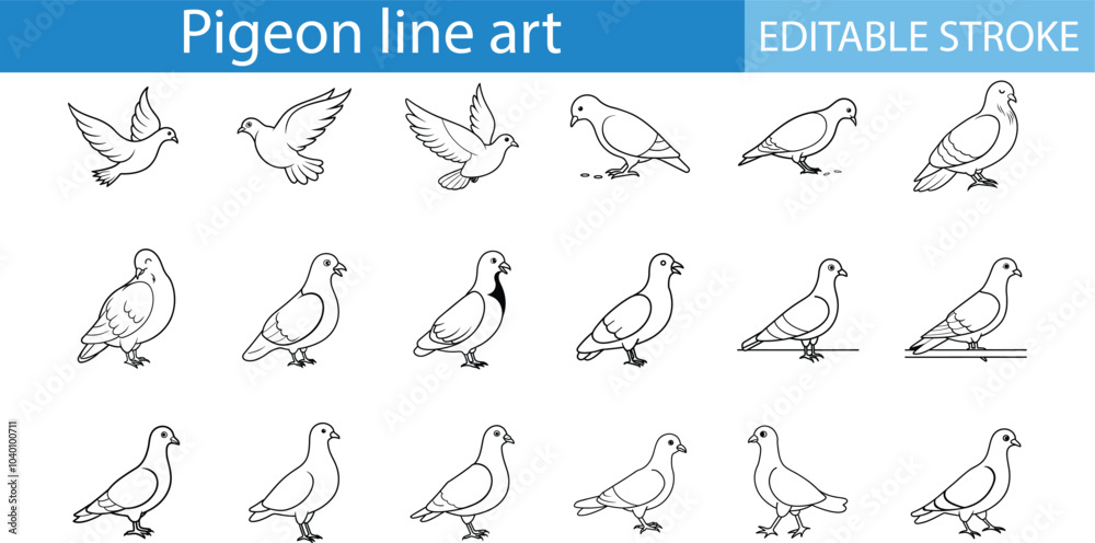Fototapeta premium Pigeon Line Art Set Editable Stroke Outline
