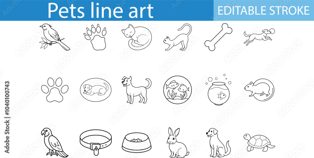 Obraz premium Editable Line Art Pet Icons Collection