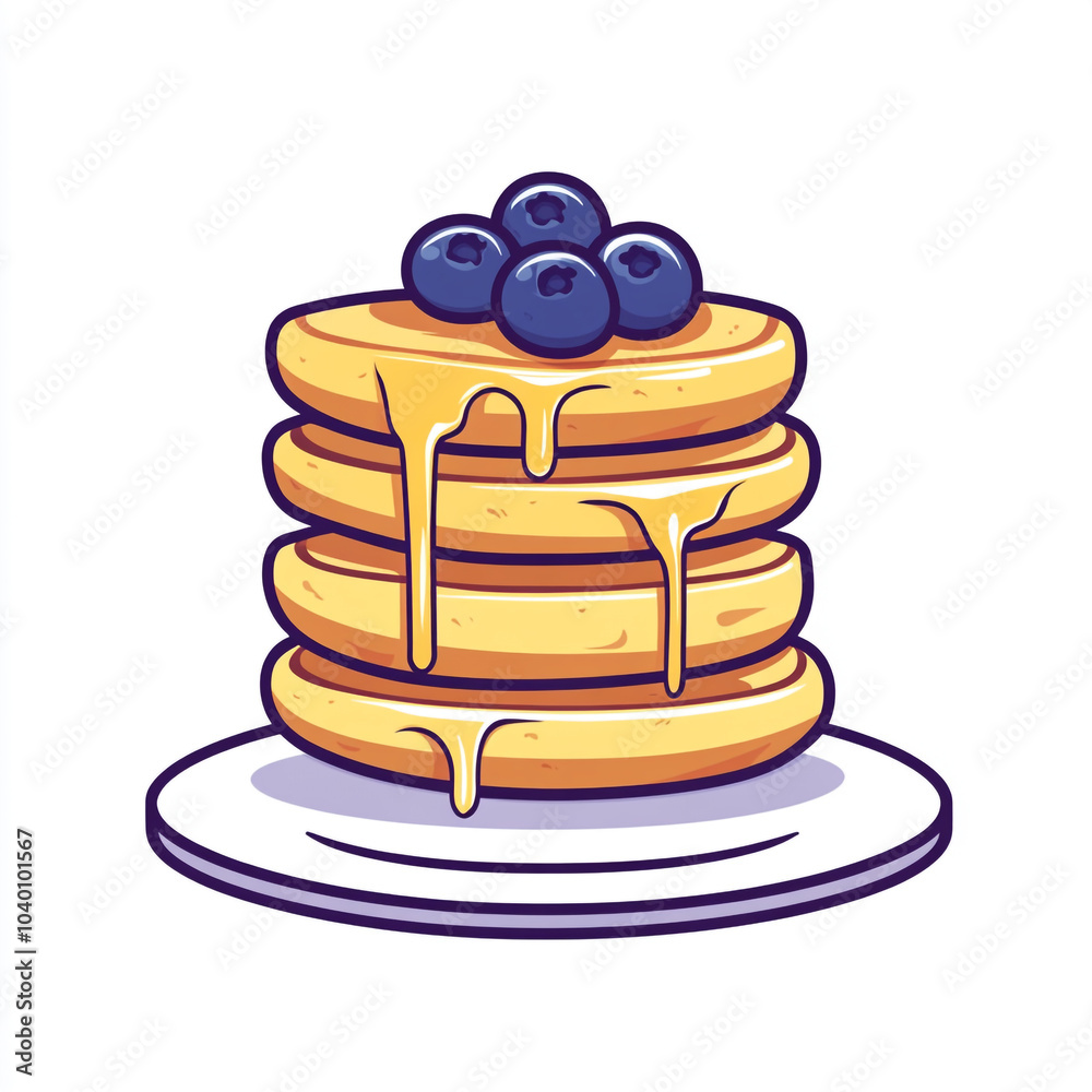 A stack of yellow pancakes with blueberries on top isolated on a white background.
A stack of yellow pancakes with blueberries on top isolated on a white background.
