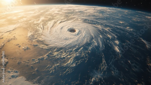 A powerful hurricane seen from space over the Atlantic. photo