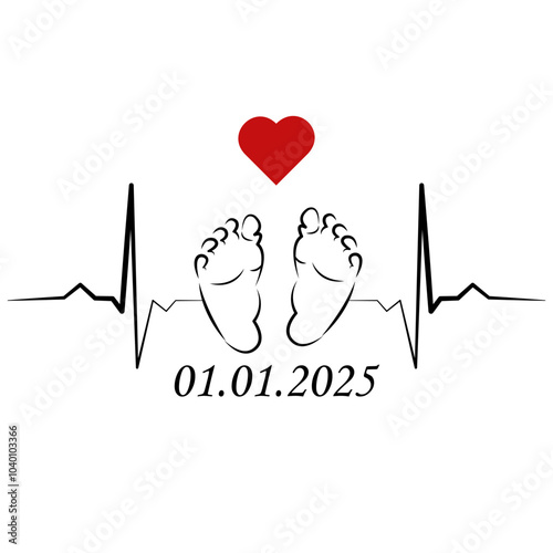 Baby feet and heartbeats. Metaphor of the beginning of life.Vector illustration