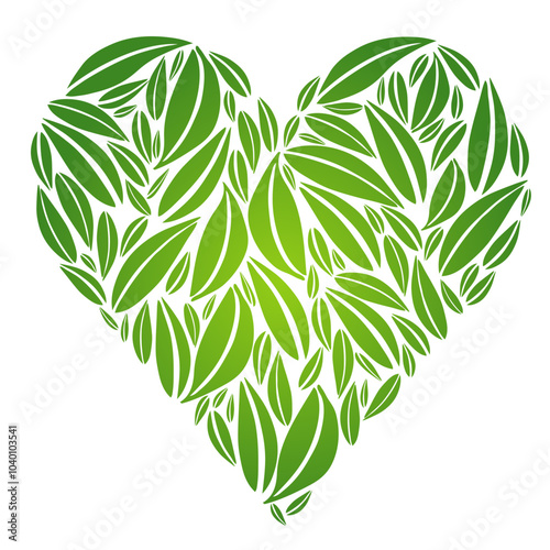 Coeur Motif fait de Feuilles, Feuillage Vert / Blanc, Amour et Nature Vecteur