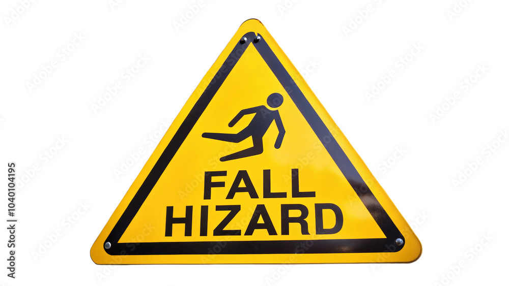 Triangular fall hazard warning sign with yellow background Triangular fall hazard warning sign with yellow background