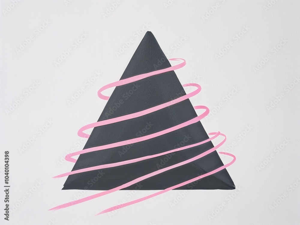 Dark gray triangle with pink wavy lines hand drawn painted painting illustration on plain white background Dark gray triangle with pink wavy lines hand drawn painted painting illustration on plain white background