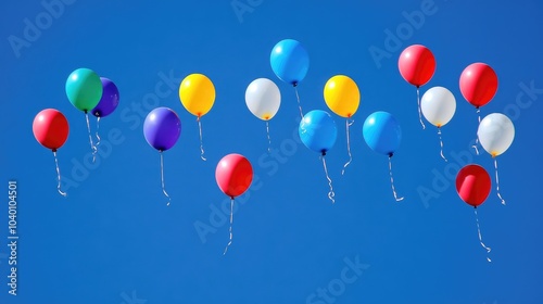 Colorful Balloons Floating in a Clear Blue Sky