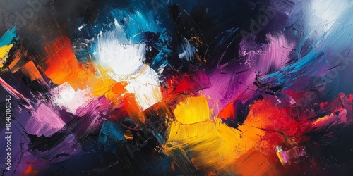 Wallpaper Mural Vivid Expressionism in Motion, an abstract interplay of dark hues and vibrant colors, dynamic brush strokes create a captivating visual experience Torontodigital.ca