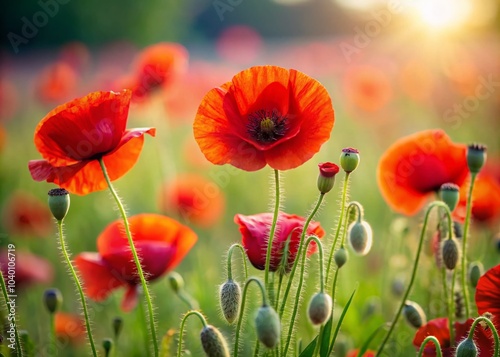 Minimalist Spa Experience with Blooming Scarlet Poppies in Sunlight for Health and Wellness