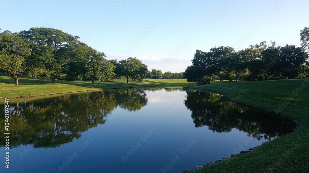 Tranquil Lake Reflected in Lush Greenery Tranquil Lake Reflected in Lush Greenery