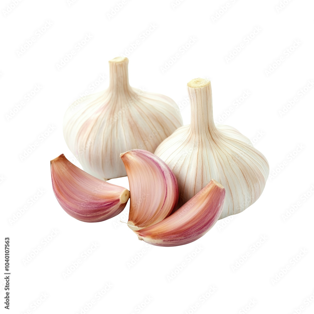 Obraz premium Fresh Garlic Cloves and Bulbs Isolated on White Background
